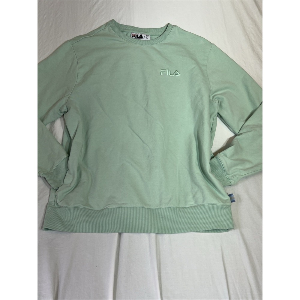 Fila Sweatshirt Green Pockets Active Cotton Crew Neck Women's Size Medium